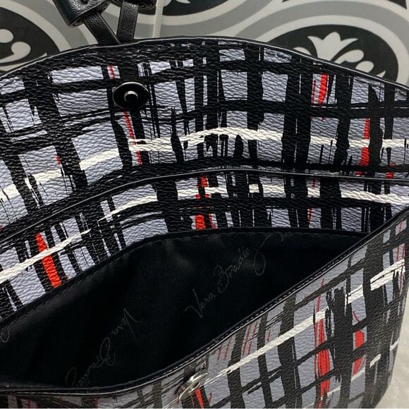 Vera Bradley Abstract Plaid Wristlet Clutch Gray Black Red - Picture 5 of 8